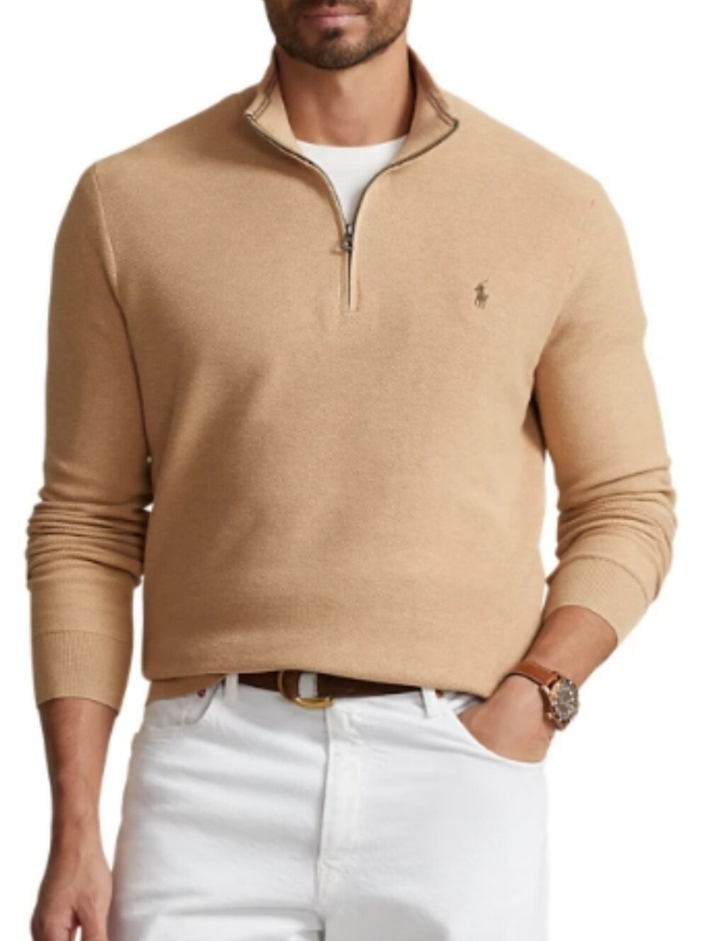 Polo Ralph Lauren Quarter-Zip Sweater Camel Brown 2X 2XB Cotton Classic New